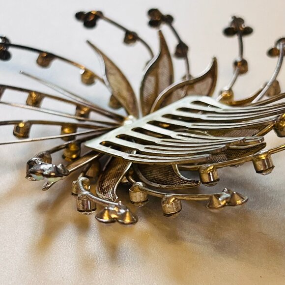 1960s heiress! Stunning Mid-Century Gold-Tone Aurora Borealis Hair Clasp - Picture 10 of 10